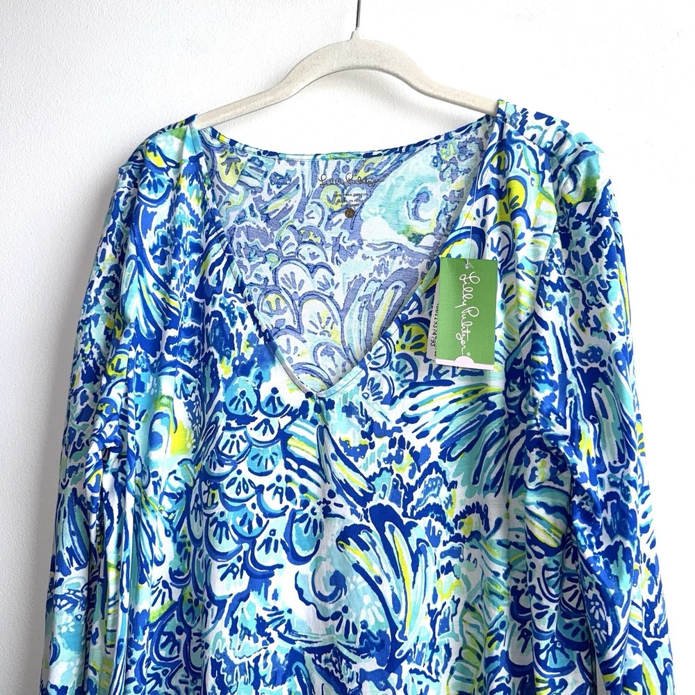 NWT Lilly Pulitzer Erin Dress Blue Crush After Party Size XL Pima Cotton Vibrant - Picture 2 of 9